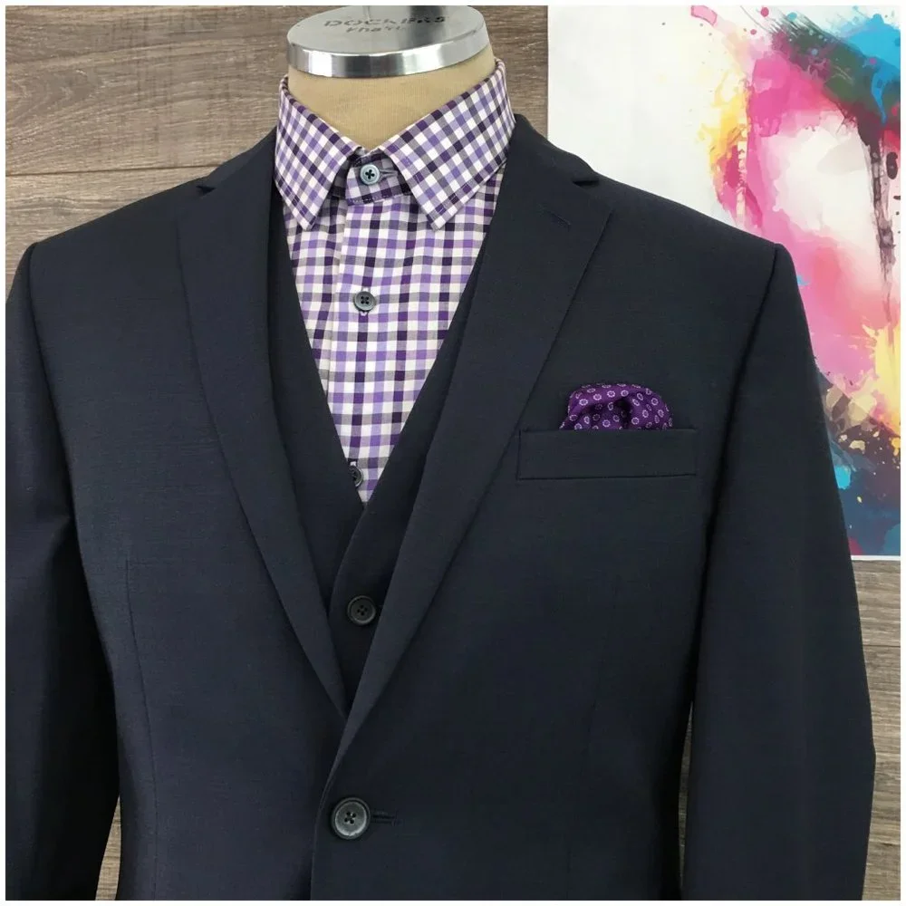 Kenneth Cole Mens Suit Jacket Vest Blazer Sport Coat Two Button‎ Wool 40R Slim